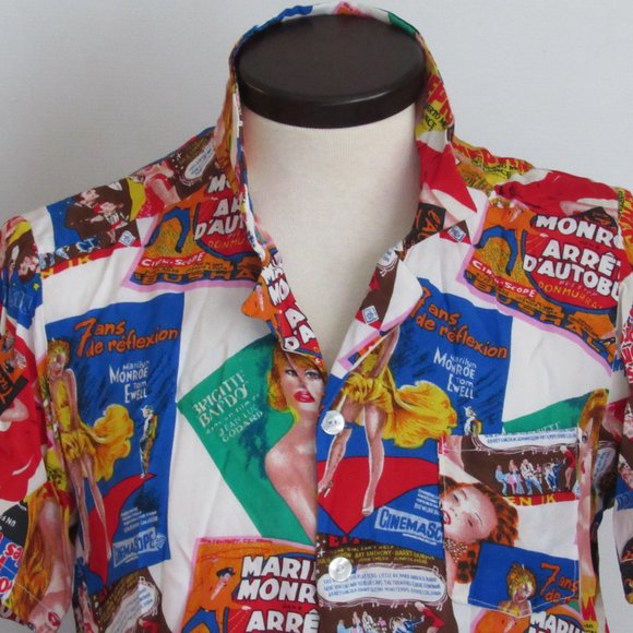 RARE Bespoke Shirt with Marilyn Monroe Brigitte Bardot French Movie Titles Sz M - Picture 3 of 15